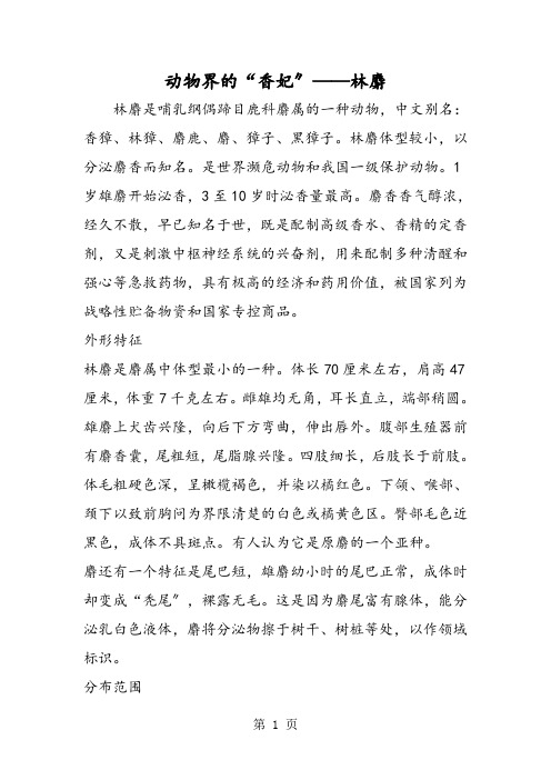 动物界的“香妃”林麝