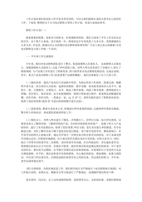 2020年公司电话销售主管的工作计划范文5篇