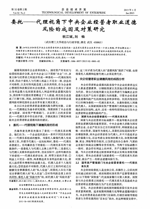 委托——代理视角下中央企业经营者职业道德风险的成因及对策研究