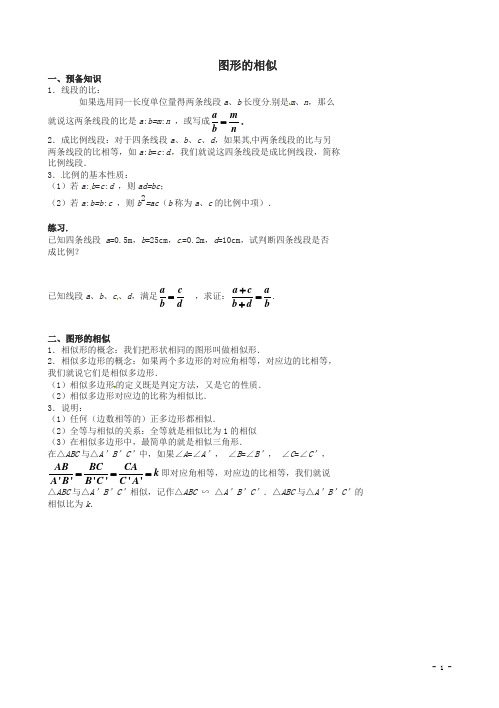 北京市第四中2018年中考数学冲刺复习专题训练相似第1讲图形的相似