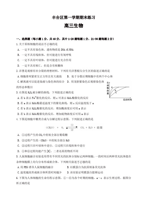 2019-2020年北京市丰台区高三上学期期末考试生物试卷(有答案)