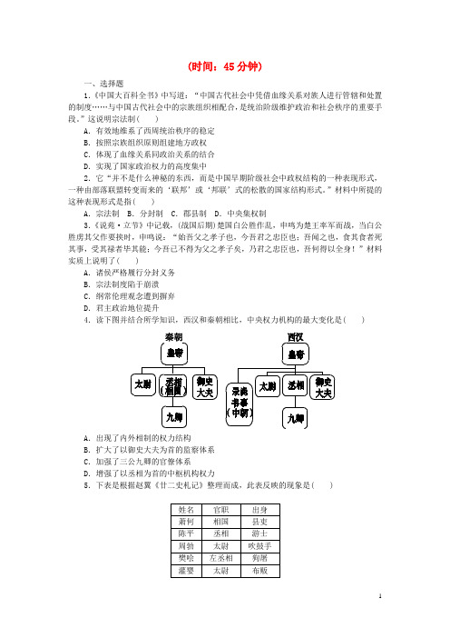 (新课标)高考历史二轮专题复习方案 专题限时集训 专题一 中国古代的政治制精练精析