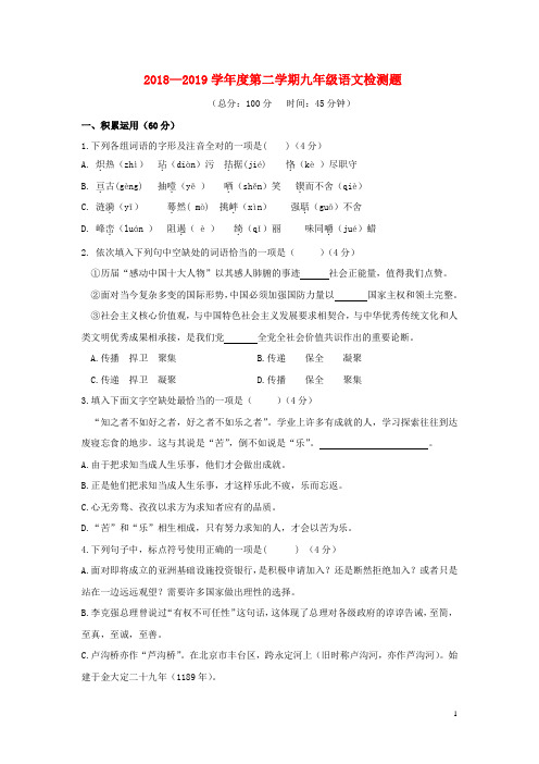 2018—2019学年度第二学期九年级语文检测题