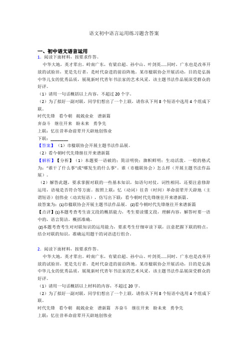 语文初中语言运用练习题含答案