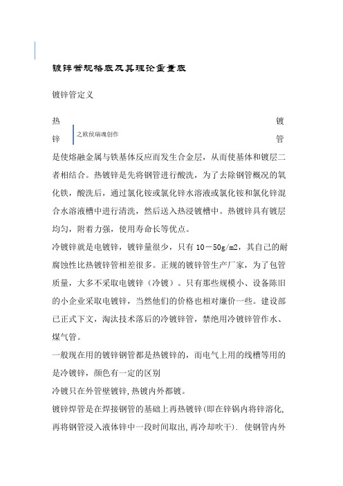 镀锌管规格表及其理论重量表