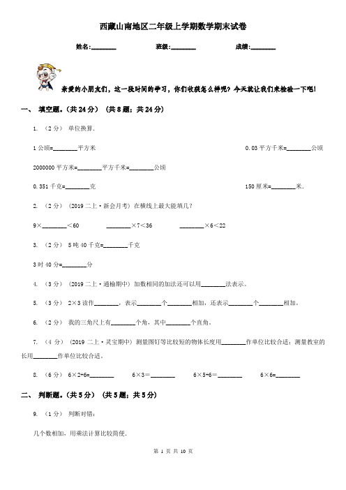 西藏山南地区二年级上学期数学期末试卷