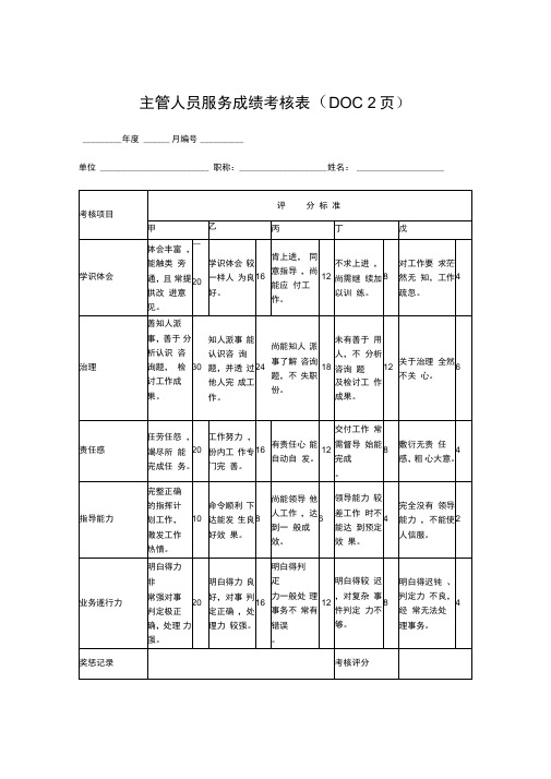 主管人员服务成绩考核表(DOC2页)