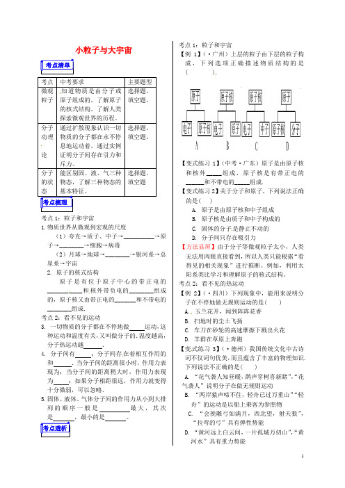 山东省郯城县中考物理专题十一热学第1课时小粒子与大宇宙复习学案
