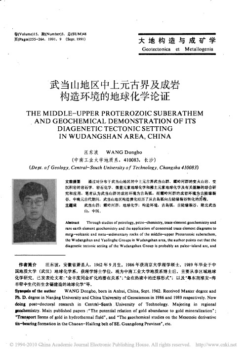 武当山地区中上元古界及成岩构造环境的地球化学论证