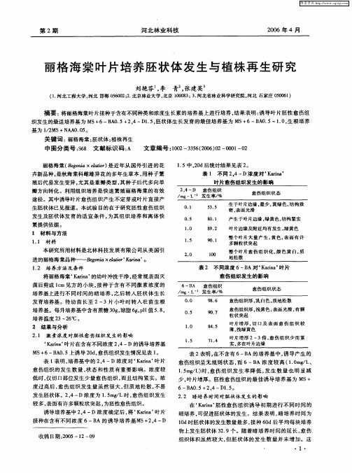 丽格海棠叶片培养胚状体发生与植株再生研究