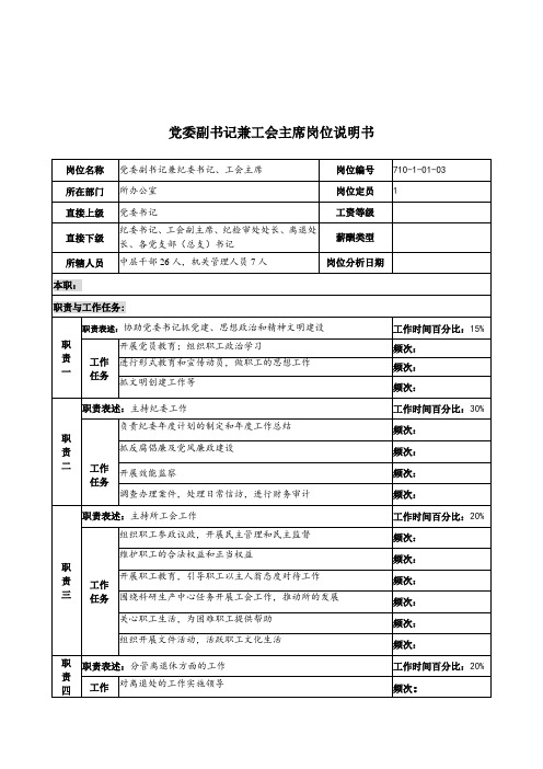 党委副书记兼工会主席岗位职责