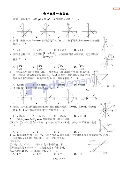 2019中考一次函数精选30道经典题目(全解析)