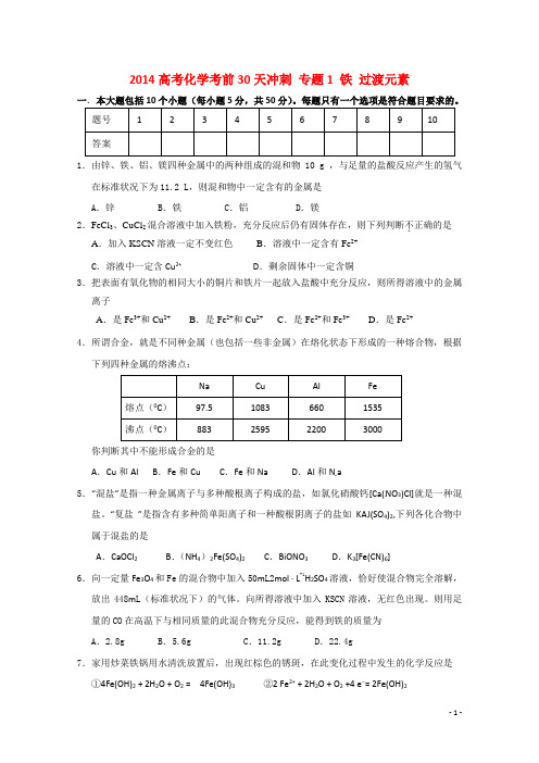 高考化学考前30天冲刺 专题1 铁 过渡元素(1)