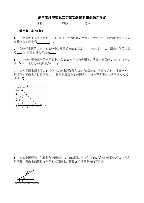 高中物理牛顿第二定律实验题专题训练含答案