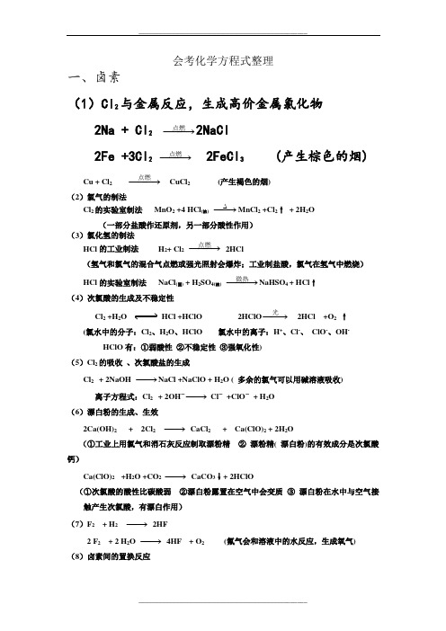 高中化学方程式整理会考专用上海