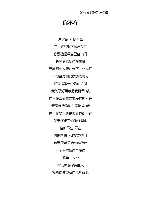 《你不在》歌词 卢学叡