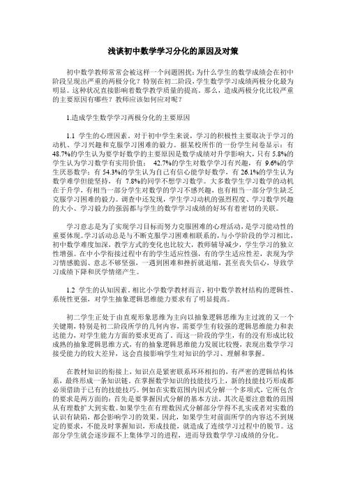 浅谈初中数学学习分化的原因及对策