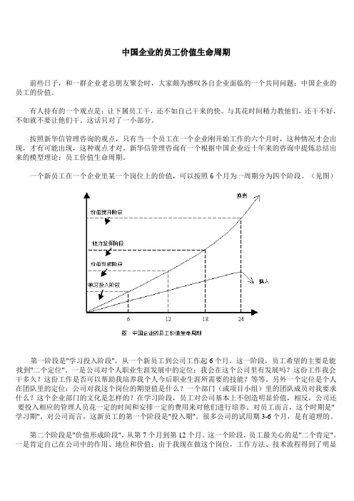 中国企业员工价值生命周期图