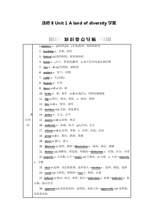 人教版选修8 Unit 1 A land of diversity学案