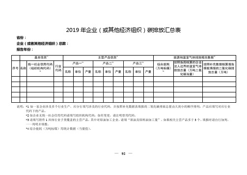 2019年企业(或其他经济组织)碳排放汇总表【模板】