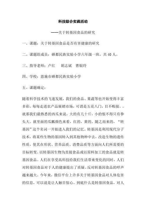 科技综合实践活动报告书