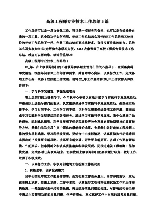 高级工程师专业技术工作总结5篇