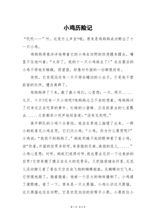 小鸡历险记_五年级作文