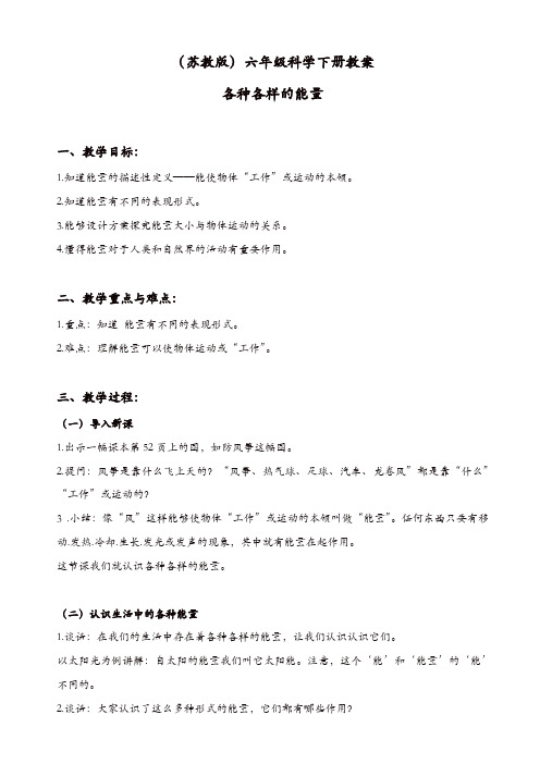 苏教版六年级科学下册：《5.1.各种各样的能量》教案_(2)【精品】