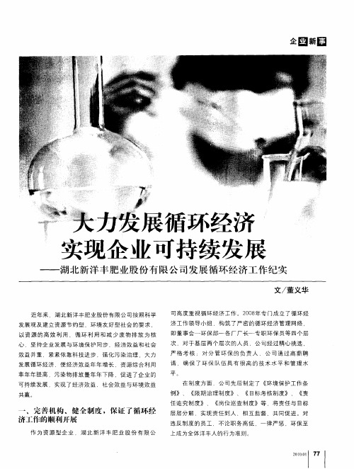大力发展循环经济 实现企业可持续发展——湖北新洋丰肥业股份有限公司发展循环经济工作纪实