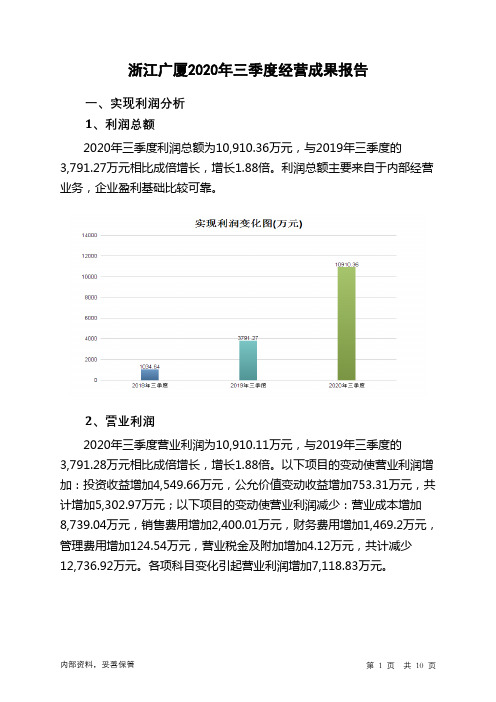 浙江广厦2020年三季度经营成果报告