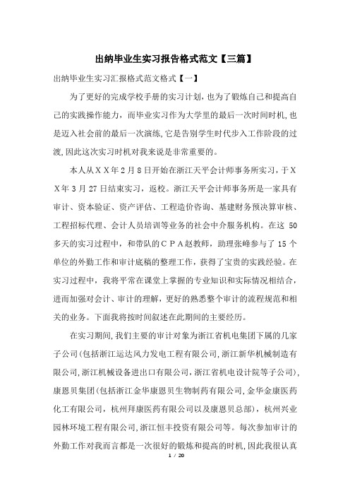 出纳毕业生实习报告格式范文【三篇】