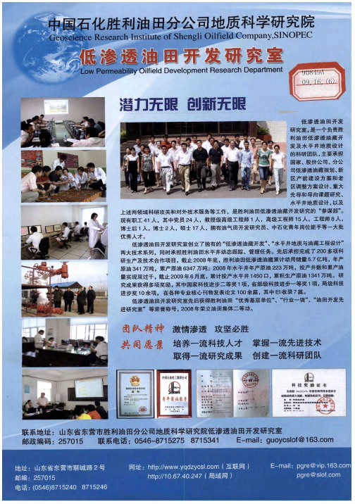中国石化胜利油田分公司地质科学研究院低渗透油田开发研究室