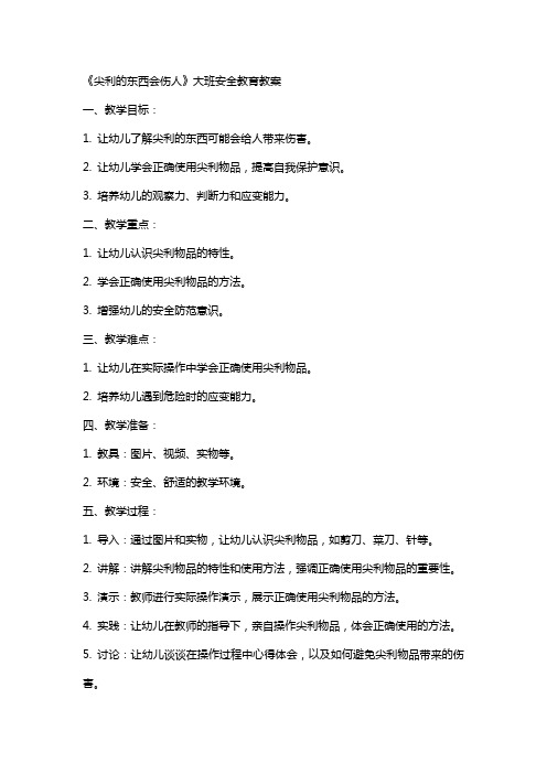 《尖利的东西会伤人》大班安全教育教案