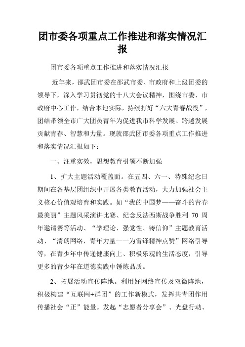 团市委各项重点工作推进和落实情况汇报
