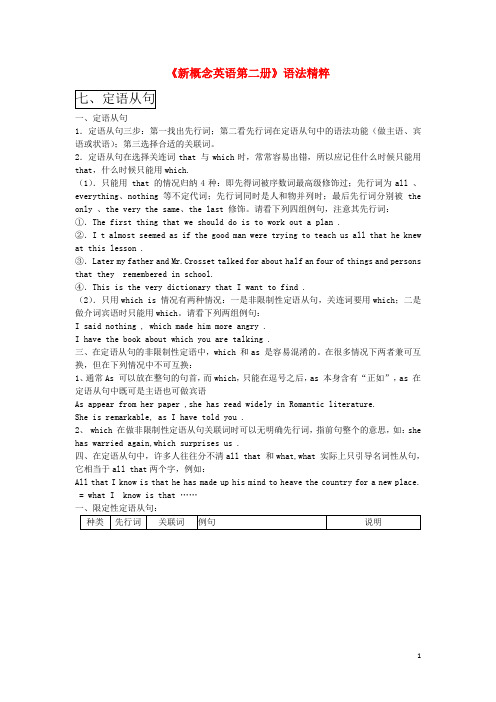 高中英语 定语从句 语法精粹(含习题)新概念英语 大纲人教版第二册