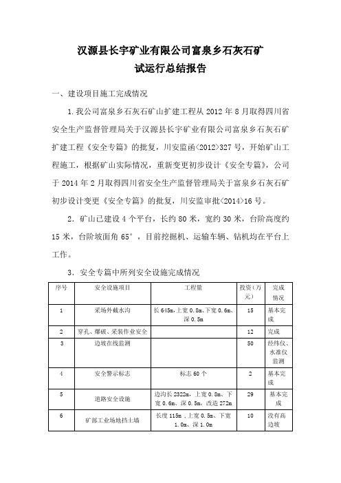 汉源县石灰石试运行报告