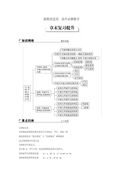 【最新教材】人教A版必修二第2章《点、直线、平面之间的位置关系》导学案设计第二章章末复习提升