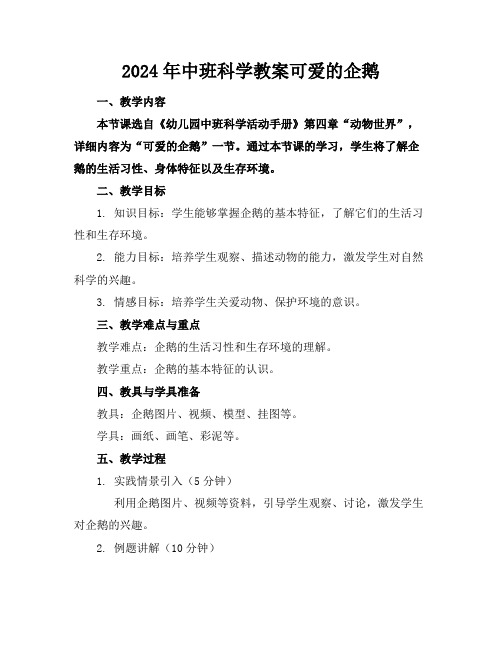 2024年中班科学教案可爱的企鹅