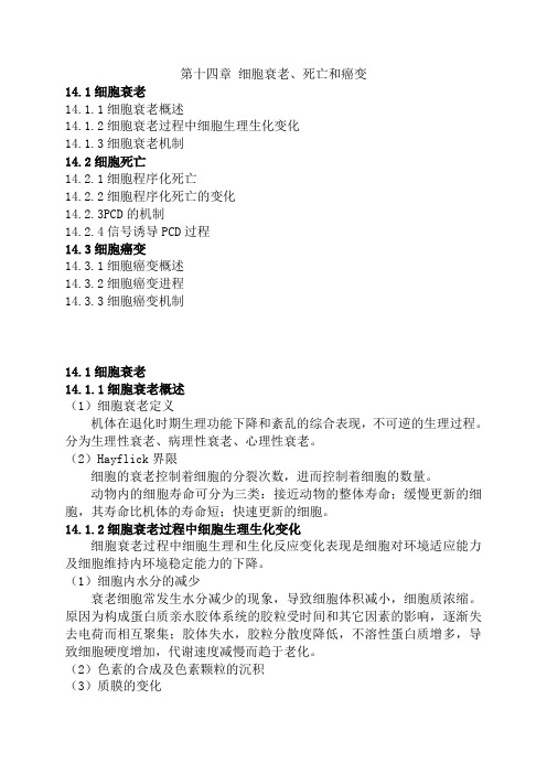 (细胞生物学(王金发版)章节总结)第十四章 细胞衰老死亡与癌变