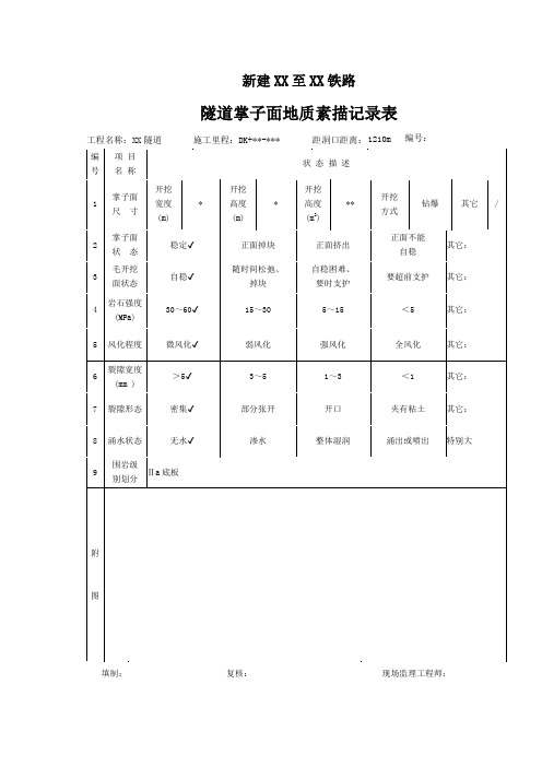 铁路隧道超前地质预报记录表