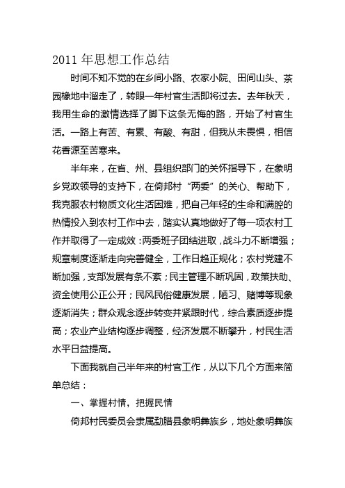 2011年思想工作总结