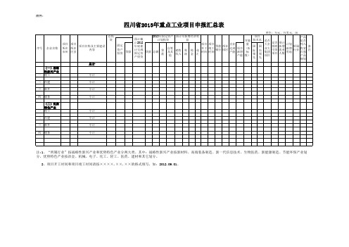 四川省重点工业项目申报汇总表