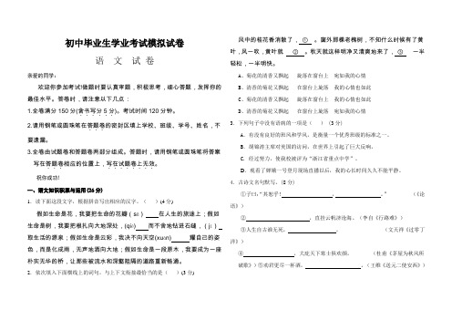 初中毕业生语文学业考试模拟试卷