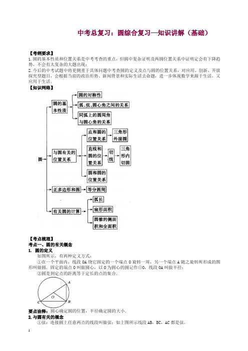 华东师大初中数学中考总复习：圆综合复习--知识讲解(基础)【精编】.doc
