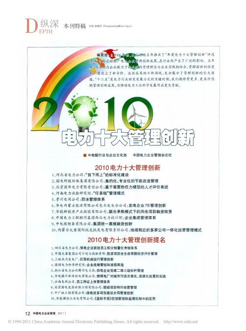 2010电力十大管理创新