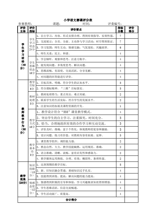 语文赛课评分表