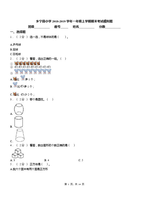 乡宁县小学2018-2019学年一年级上学期期末考试模拟题