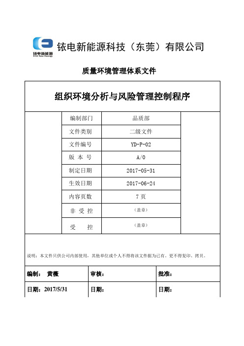 组织环境分析与风险管理控制程序