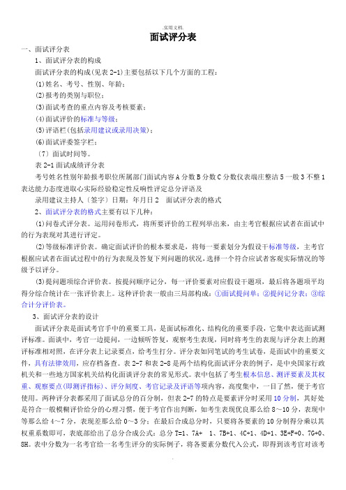 面试评分表模版