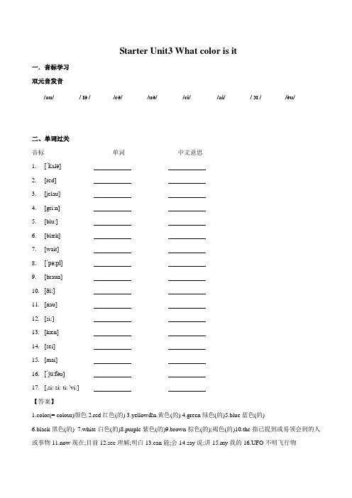 人教新目标版小升初英语衔接必备知识：Starter Unit3 What color is it(解析版)